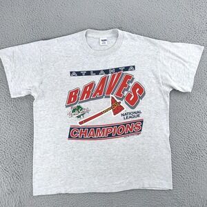 Vintage Atlanta Braves Shirt Mens Large Gray MLB Baseball 1991 World Series 90s